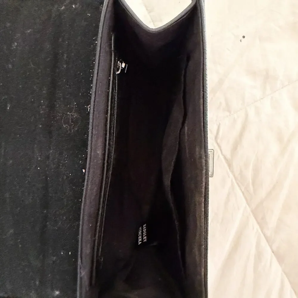 Badgley Mischka Black Studded Top Handle Satchel Chain Detail Bag